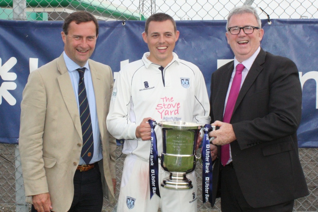 Iain Parkhill receivea the Section 1 trophy from Stephen Cruise of Ulster Bank and NCU President elect Peter McMorran